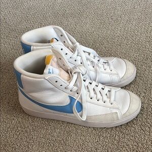 Nike White and Blue High-Top Sneakers